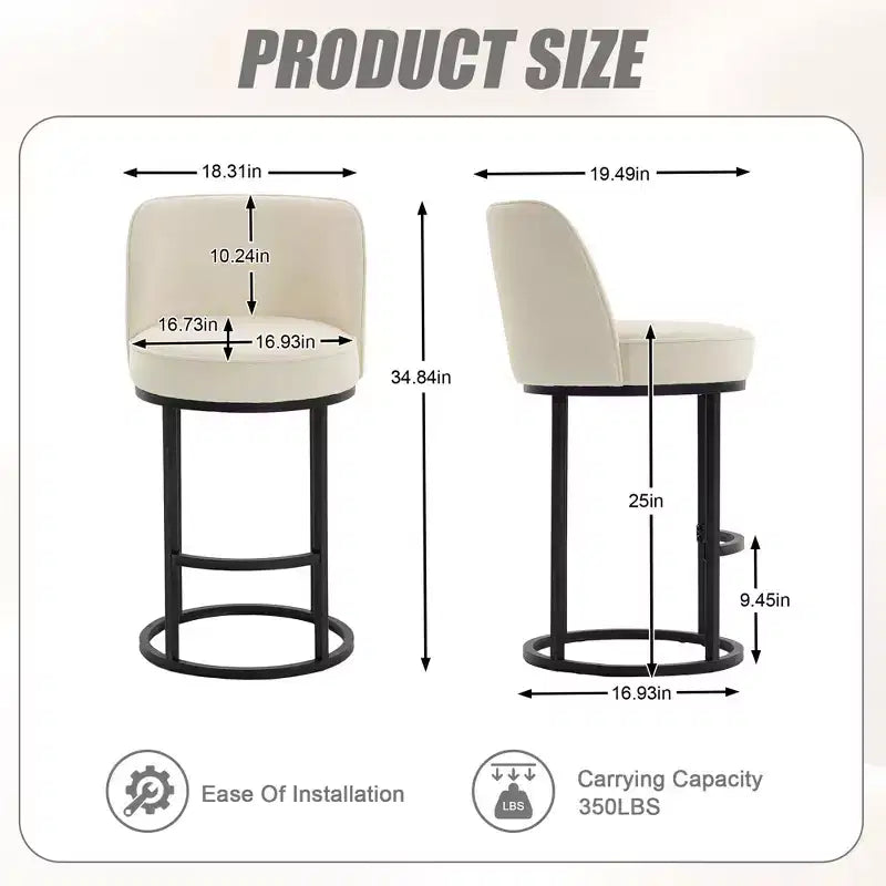 TUYOHW Lot de 2 tabourets de bar hauteur comptoir, tabourets modernes en forme de tonneau avec repose-pieds, tabourets de bar en lin doux pour îlot de cuisine et bar à domicile