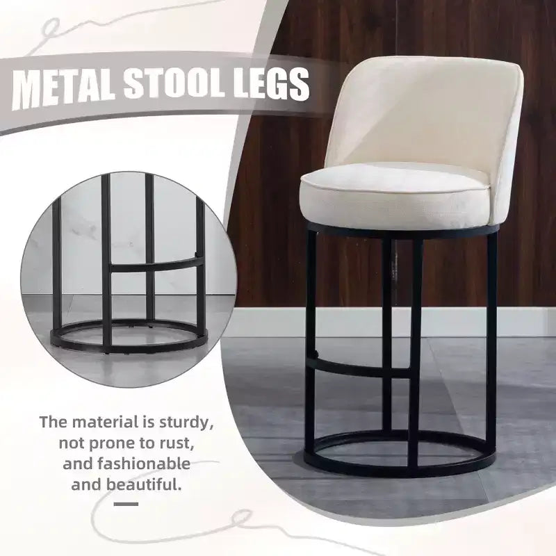 TUYOHW Lot de 2 tabourets de bar hauteur comptoir, tabourets modernes en forme de tonneau avec repose-pieds, tabourets de bar en lin doux pour îlot de cuisine et bar à domicile