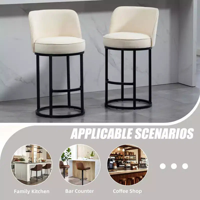 TUYOHW Lot de 2 tabourets de bar hauteur comptoir, tabourets modernes en forme de tonneau avec repose-pieds, tabourets de bar en lin doux pour îlot de cuisine et bar à domicile