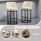 TUYOHW Lot de 2 tabourets de bar hauteur comptoir, tabourets modernes en forme de tonneau avec repose-pieds, tabourets de bar en lin doux pour îlot de cuisine et bar à domicile
