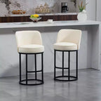 TUYOHW Counter Height Bar Stools Set of 2,Modern Barrel-Shaped Stools with Footrest,Soft Linen Bar Stools for Kitchen Island & Home Bar