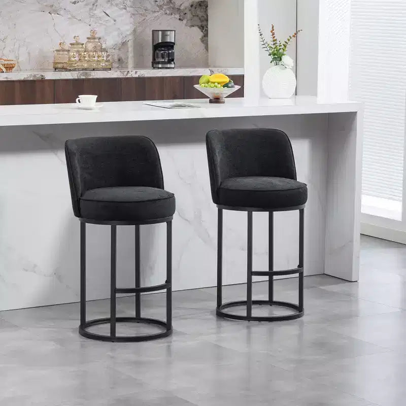 TUYOHW Lot de 2 tabourets de bar hauteur comptoir, tabourets modernes en forme de tonneau avec repose-pieds, tabourets de bar en lin doux pour îlot de cuisine et bar à domicile