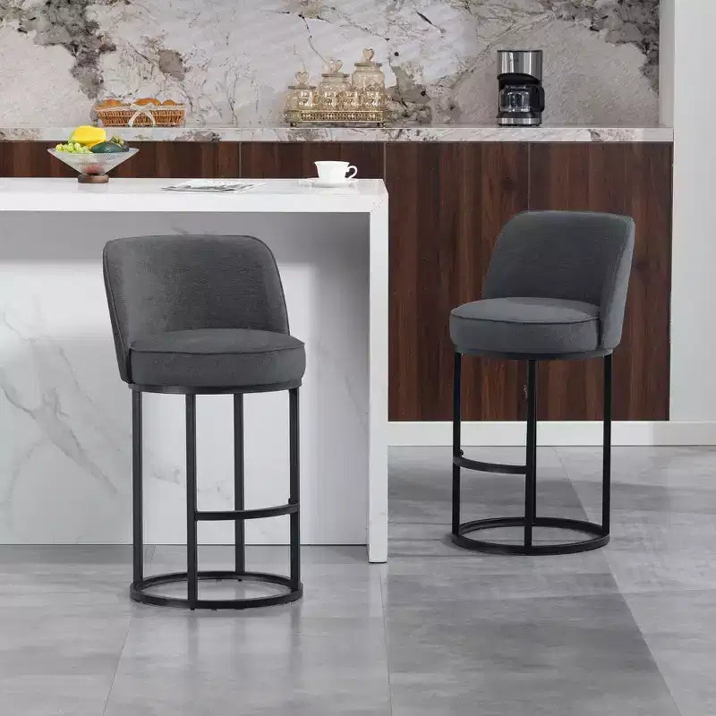 TUYOHW Lot de 2 tabourets de bar hauteur comptoir, tabourets modernes en forme de tonneau avec repose-pieds, tabourets de bar en lin doux pour îlot de cuisine et bar à domicile