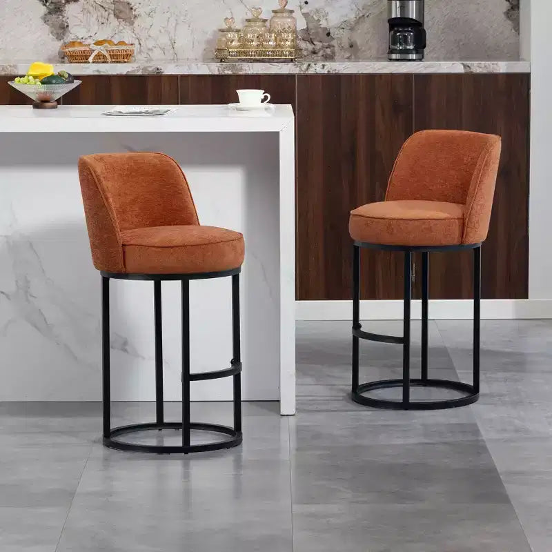 TUYOHW Lot de 2 tabourets de bar hauteur comptoir, tabourets modernes en forme de tonneau avec repose-pieds, tabourets de bar en lin doux pour îlot de cuisine et bar à domicile