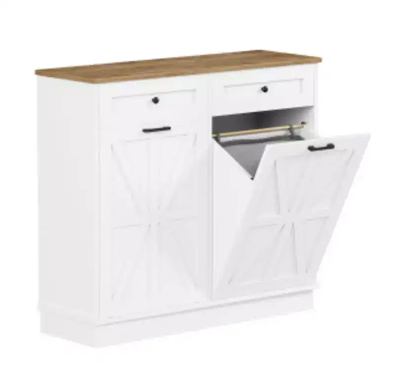 Meuble de cuisine pour poubelle en panneau de mélamine avec sac en tissu motif riz,