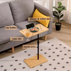 Plateau de canapé pivotant à 360° pour accoudoir de canapé - Table d'appoint en C avec fentes pour téléphone et tablette, table plateau TV, plateau de table d'appoint pour salon et chambre à coucher
