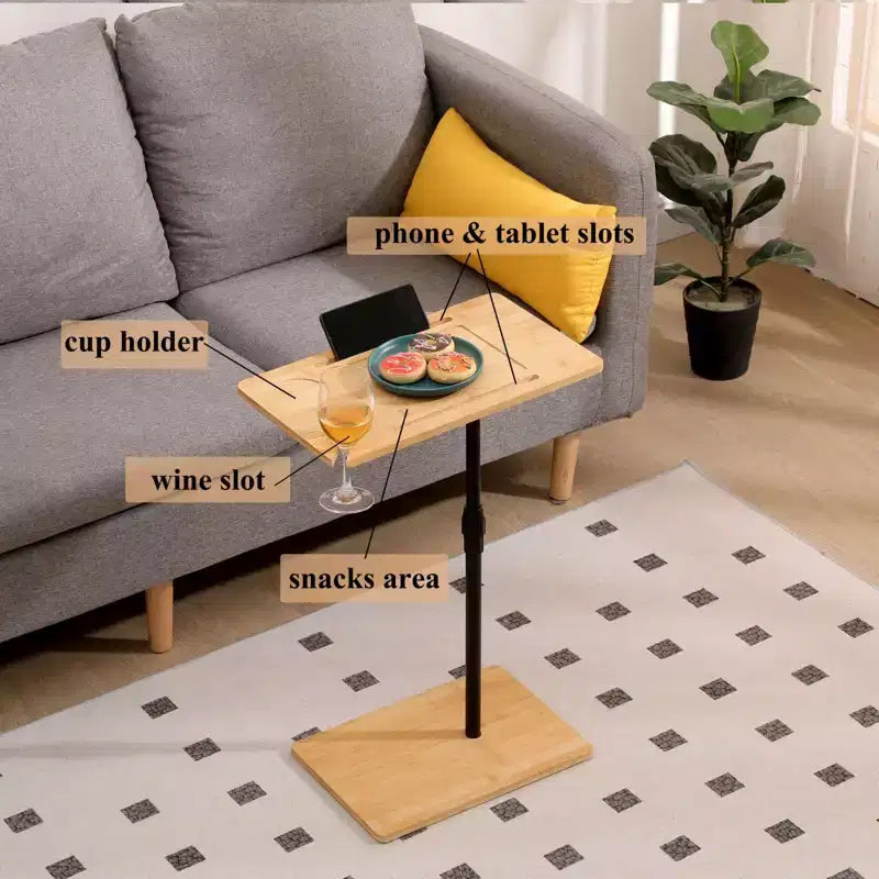 Plateau de canapé pivotant à 360° pour accoudoir de canapé - Table d'appoint en C avec fentes pour téléphone et tablette, table plateau TV, plateau de table d'appoint pour salon et chambre à coucher