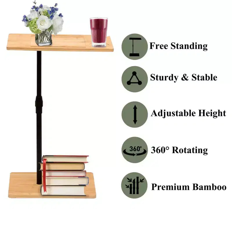 Plateau de canapé pivotant à 360° pour accoudoir de canapé - Table d'appoint en C avec fentes pour téléphone et tablette, table plateau TV, plateau de table d'appoint pour salon et chambre à coucher