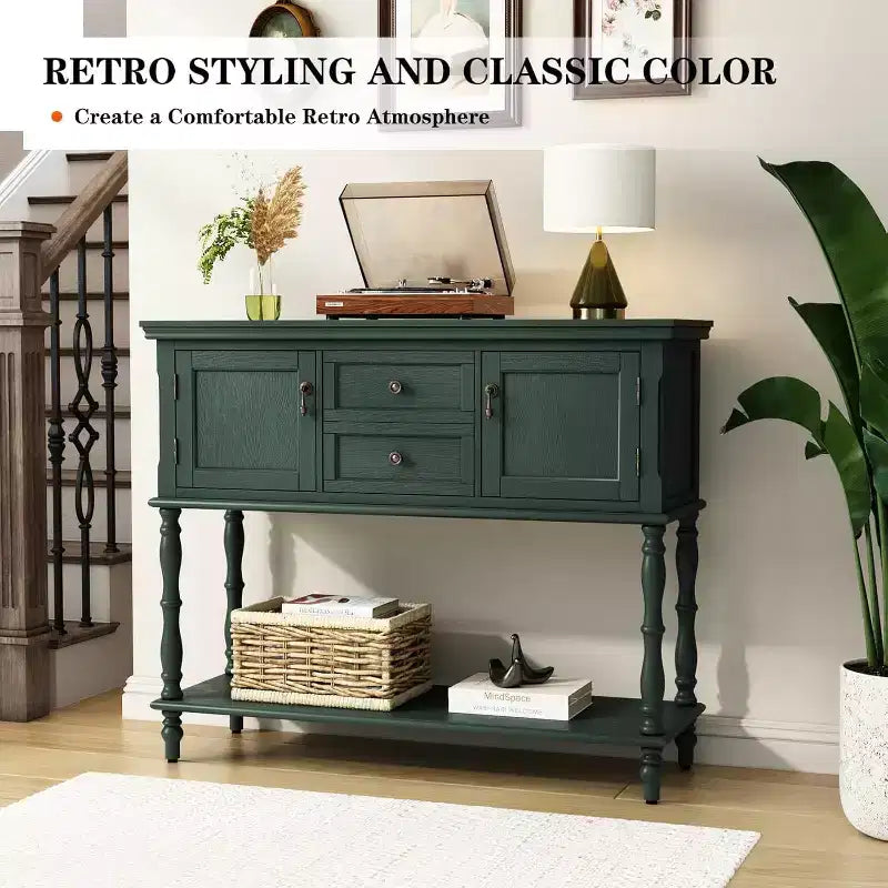 Console rétro avec tiroirs et armoires, table d'appoint étroite avec étagère ouverte pour entrée ou salon