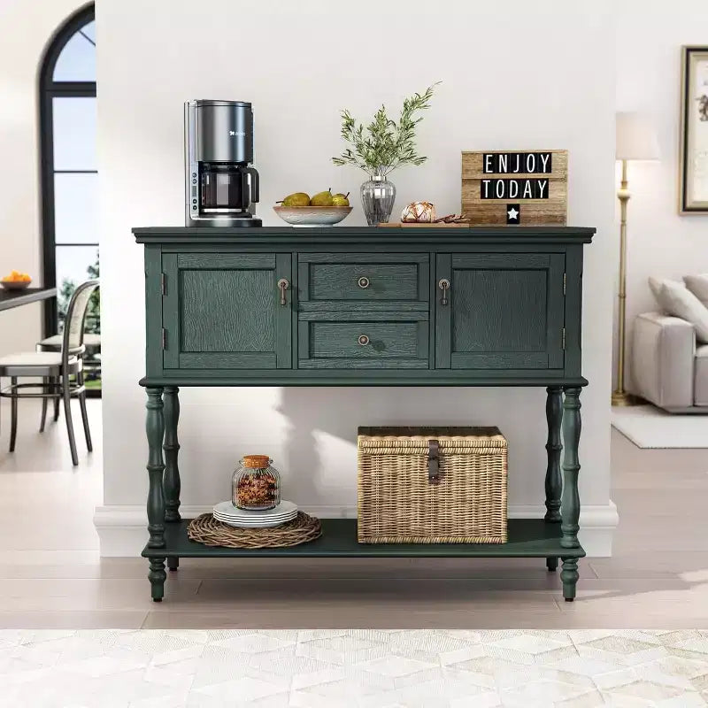 Console rétro avec tiroirs et armoires, table d'appoint étroite avec étagère ouverte pour entrée ou salon