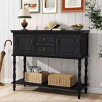 Retro Console Table with Drawers and Cabinets, Slim Sofa Table with Open Shelf for Entryway or Living Room