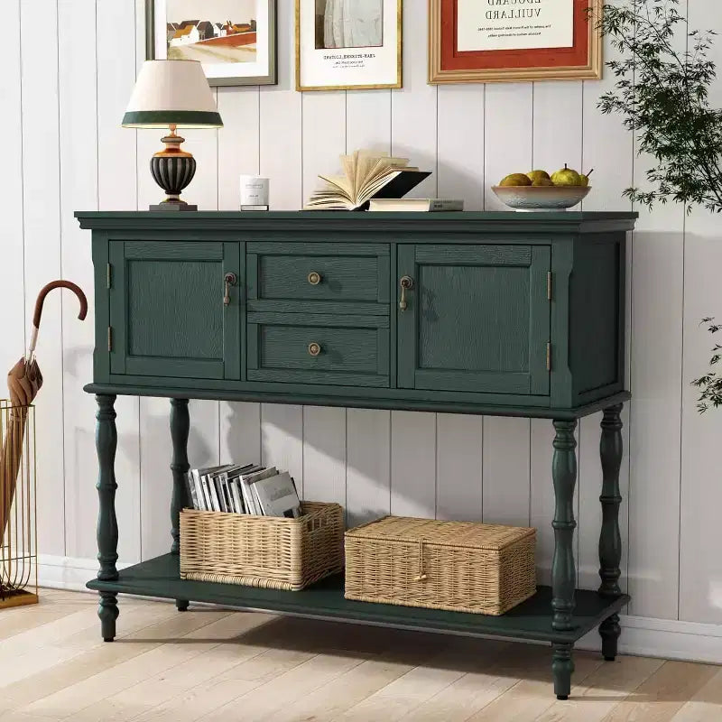 Console rétro avec tiroirs et armoires, table d'appoint étroite avec étagère ouverte pour entrée ou salon