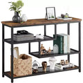Rustic 4-Tier Side Table with Gray Glass Shelf, Narrow Console Table for Hallway, Bedroom, Living Room, or Entryway