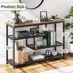 Table d'appoint rustique à 4 niveaux avec étagère en verre gris, console étroite pour couloir, chambre, salon ou entrée