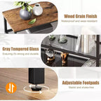 Table d'appoint rustique à 4 niveaux avec étagère en verre gris, console étroite pour couloir, chambre, salon ou entrée