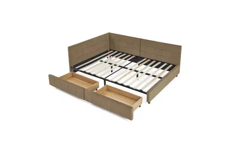 Lit de repos rembourré en velours TUYOHW Mid-Century avec 2 tiroirs, cadre de lit de rangement en bois d'eucalyptus, taille double, pour chambre et salon