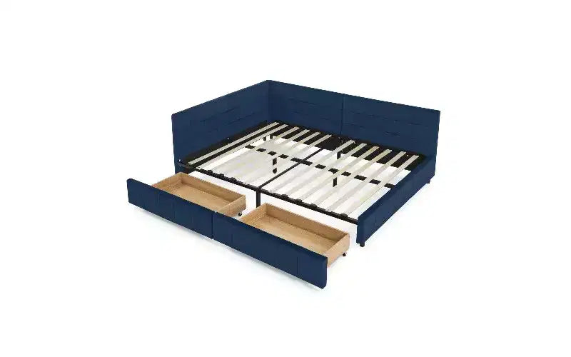 Lit de repos rembourré en velours TUYOHW Mid-Century avec 2 tiroirs, cadre de lit de rangement en bois d'eucalyptus, taille double, pour chambre et salon