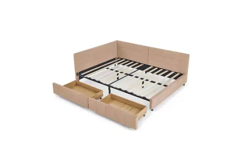 Lit de repos rembourré en velours TUYOHW Mid-Century avec 2 tiroirs, cadre de lit de rangement en bois d'eucalyptus, taille double, pour chambre et salon