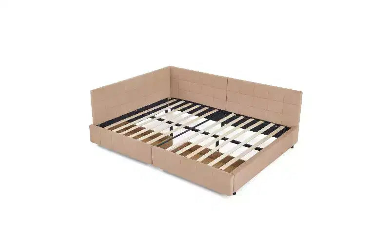 Lit de repos rembourré en velours TUYOHW Mid-Century avec 2 tiroirs, cadre de lit de rangement en bois d'eucalyptus, taille double, pour chambre et salon