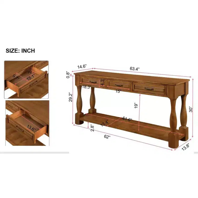 TUYOHW Table console en bois de 160 cm, table d'entrée avec 3 tiroirs et 1 étagère inférieure, table de canapé extra-épaisse pour entrée, couloir