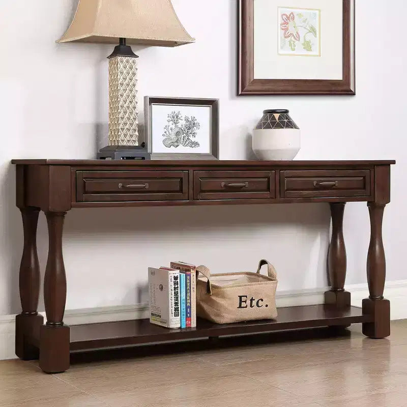 TUYOHW Table console en bois de 160 cm, table d'entrée avec 3 tiroirs et 1 étagère inférieure, table de canapé extra-épaisse pour entrée, couloir