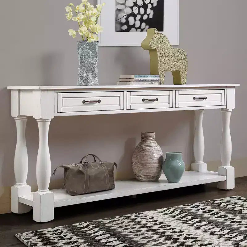 TUYOHW Table console en bois de 160 cm, table d'entrée avec 3 tiroirs et 1 étagère inférieure, table de canapé extra-épaisse pour entrée, couloir