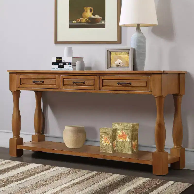 TUYOHW Table console en bois de 160 cm, table d'entrée avec 3 tiroirs et 1 étagère inférieure, table de canapé extra-épaisse pour entrée, couloir