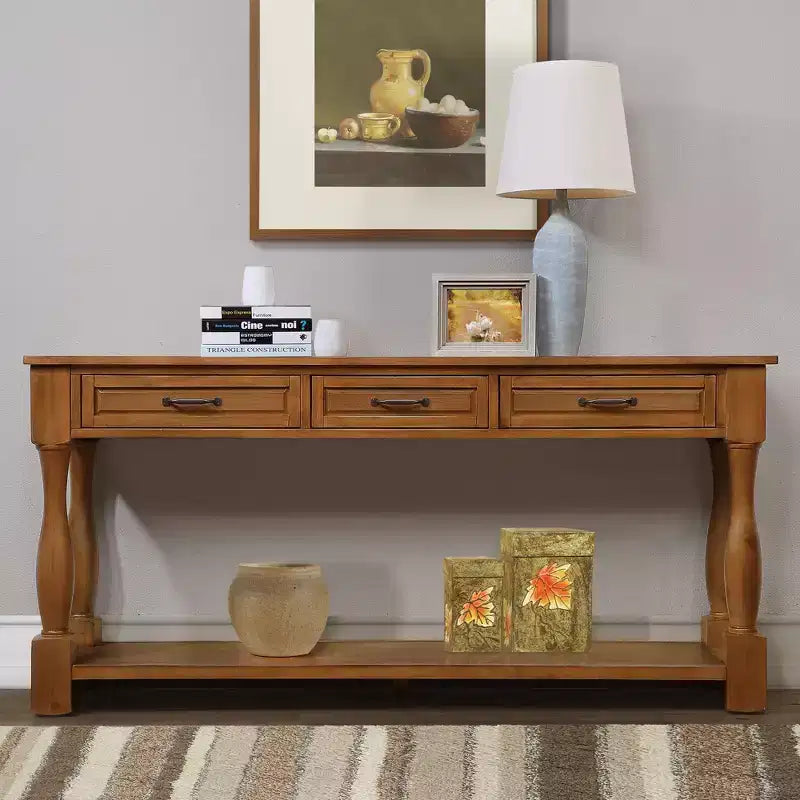 TUYOHW Table console en bois de 160 cm, table d'entrée avec 3 tiroirs et 1 étagère inférieure, table de canapé extra-épaisse pour entrée, couloir