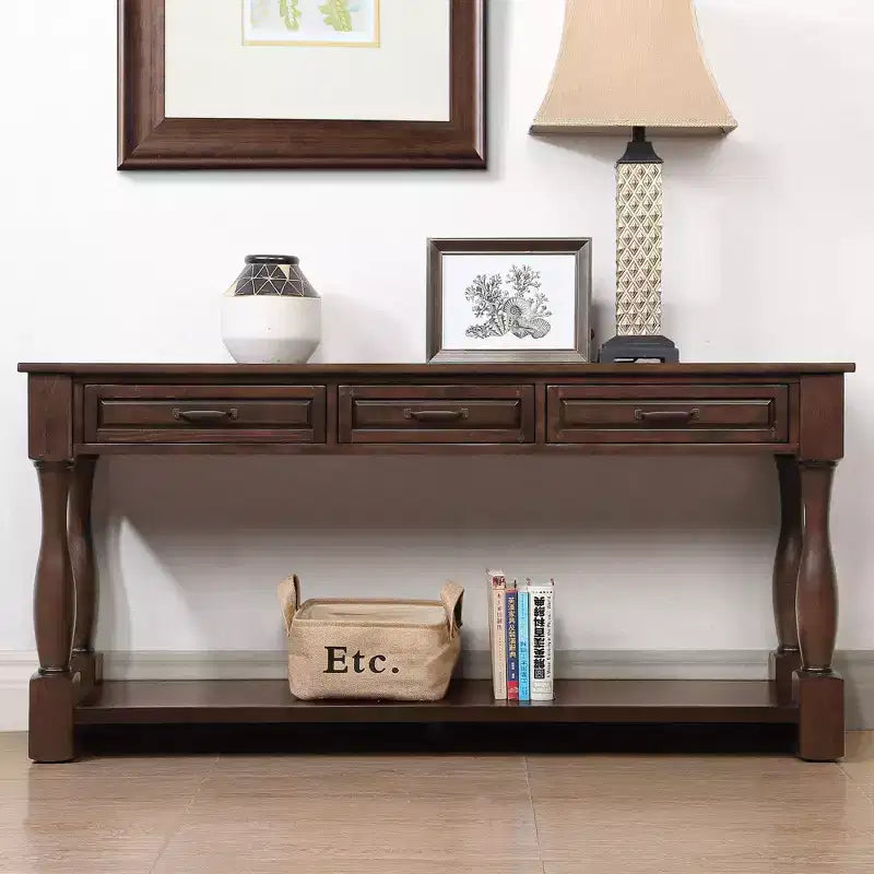 TUYOHW Table console en bois de 160 cm, table d'entrée avec 3 tiroirs et 1 étagère inférieure, table de canapé extra-épaisse pour entrée, couloir