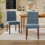 Lot de 4 chaises de salle à manger, chaises Parsons capitonnées avec pieds en bois et assise rembourrée, chaises d'appoint modernes en tissu pour salle à manger ou cuisine, bleu
