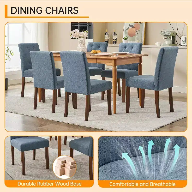 Lot de 4 chaises de salle à manger, chaises Parsons capitonnées avec pieds en bois et assise rembourrée, chaises d'appoint modernes en tissu pour salle à manger ou cuisine, bleu
