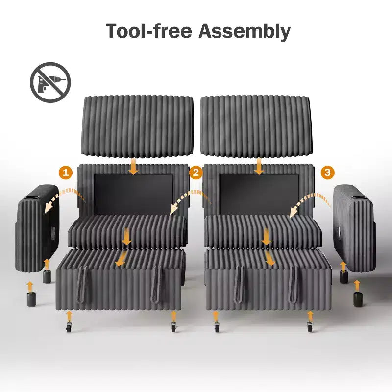 Dyonery 91 Lit convertible 4 en 1 avec dossier réglable, accoudoirs larges, chargement USB, poches latérales, porte-gobelets, assemblage sans outils