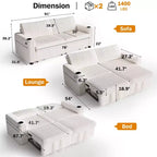 Dyonery 91 Lit convertible 4 en 1 avec dossier réglable, accoudoirs larges, chargement USB, poches latérales, porte-gobelets, assemblage sans outils