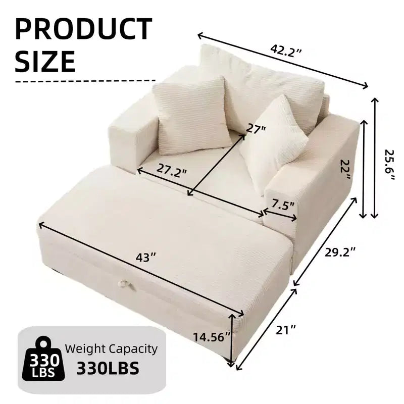 MAYEERTY Chaise Longue avec Ottoman de Rangement Amovible, Canapé-Lit Rembourré avec Oreillers Fauteuil Profond pour Salon Chambre