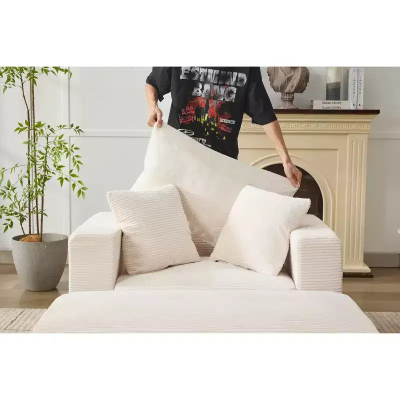 MAYEERTY Chaise Longue avec Ottoman de Rangement Amovible, Canapé-Lit Rembourré avec Oreillers Fauteuil Profond pour Salon Chambre