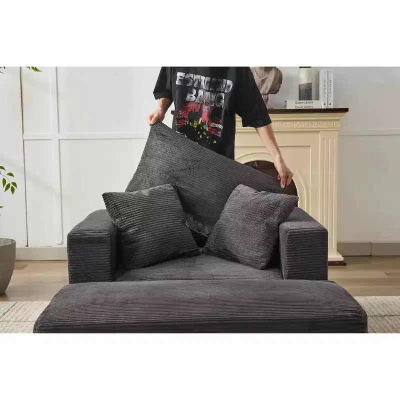 MAYEERTY Chaise Longue avec Ottoman de Rangement Amovible, Canapé-Lit Rembourré avec Oreillers Fauteuil Profond pour Salon Chambre