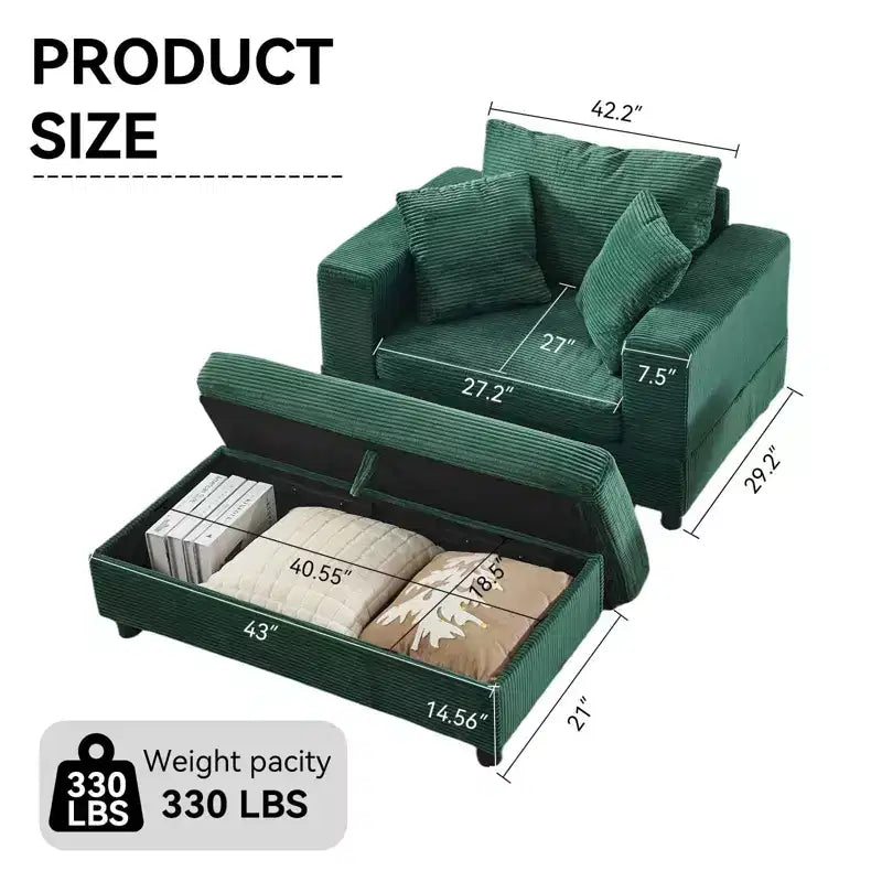 MAYEERTY Chaise Longue avec Ottoman de Rangement Amovible, Canapé-Lit Rembourré avec Oreillers Fauteuil Profond pour Salon Chambre