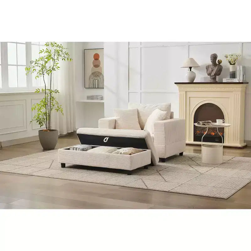 MAYEERTY Chaise Longue avec Ottoman de Rangement Amovible, Canapé-Lit Rembourré avec Oreillers Fauteuil Profond pour Salon Chambre