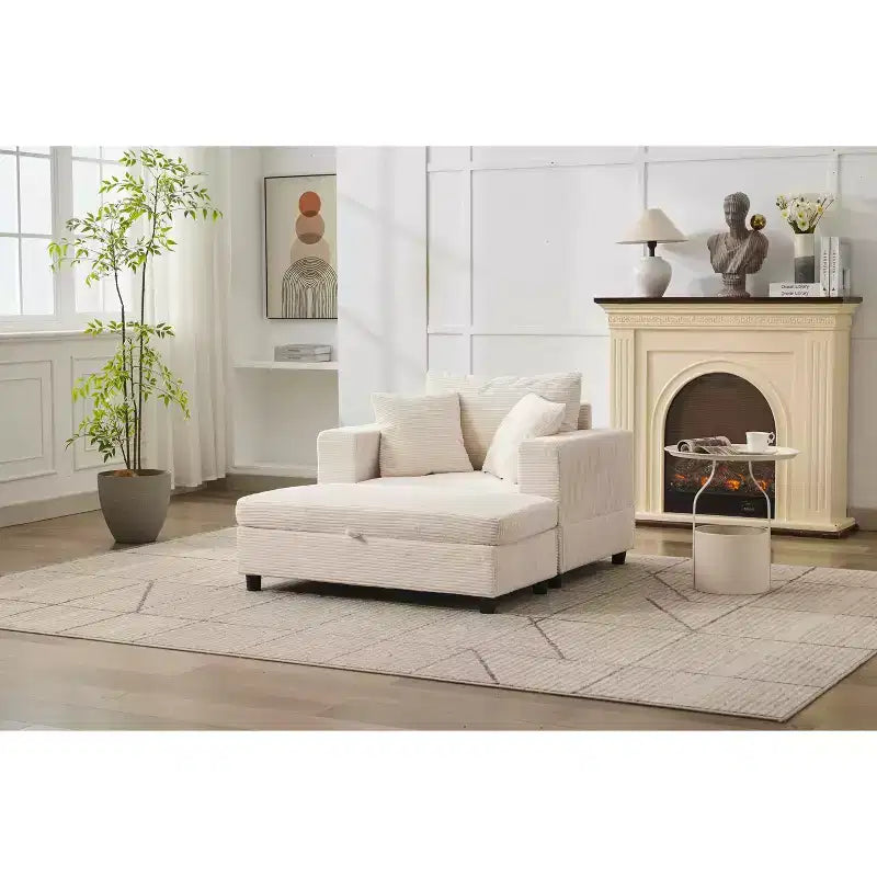 MAYEERTY Chaise Lounge Chair with Removable Storage Ottoman, Upholstered Sleeper Sofa Bed with Pillows Deep Seat Armchair for Living Room Bedroom