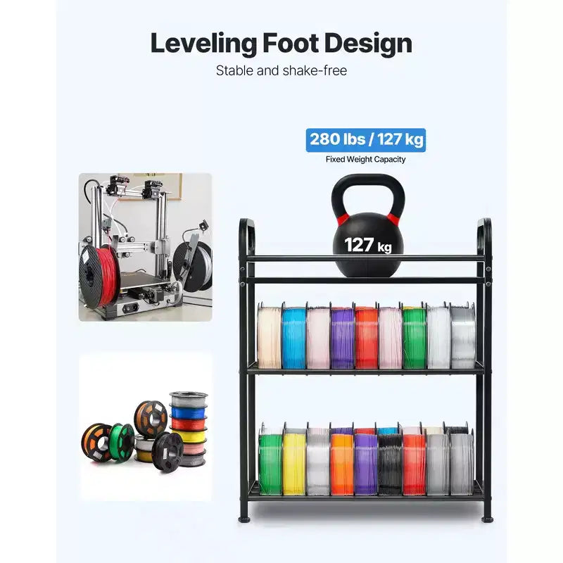 VEVOR Support de Stockage de Filament pour Imprimante 3D, Étagère de Rangement Robuste à 3 Niveaux, Supports de Bobine de Filament Roulants avec Roues, Noir