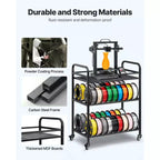 VEVOR Support de Stockage de Filament pour Imprimante 3D, Étagère de Rangement Robuste à 3 Niveaux, Supports de Bobine de Filament Roulants avec Roues, Noir