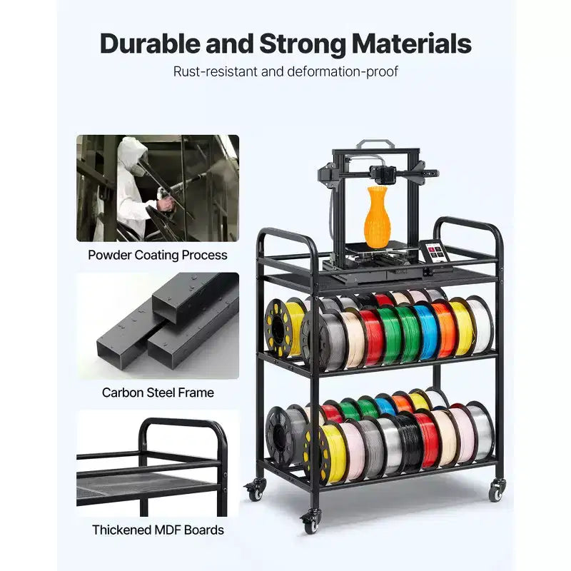 VEVOR Support de Stockage de Filament pour Imprimante 3D, Étagère de Rangement Robuste à 3 Niveaux, Supports de Bobine de Filament Roulants avec Roues, Noir
