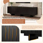 VIYET 69.6Meuble TV Rétro en Bois pour TV jusqu'à 75 pouces, Console Multimédia Rustique avec Portes Ondulées et Gestion des Câbles, Noir