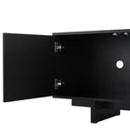VIYET 69.6Meuble TV Rétro en Bois pour TV jusqu'à 75 pouces, Console Multimédia Rustique avec Portes Ondulées et Gestion des Câbles, Noir