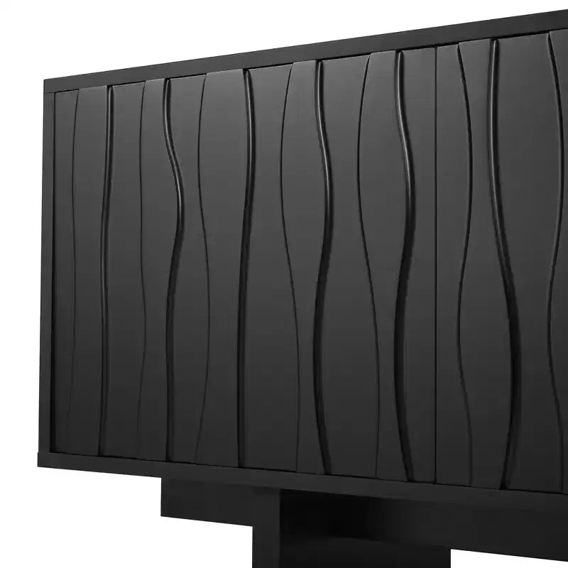VIYET 69.6Meuble TV Rétro en Bois pour TV jusqu'à 75 pouces, Console Multimédia Rustique avec Portes Ondulées et Gestion des Câbles, Noir