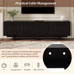 VIYET 69.6Meuble TV Rétro en Bois pour TV jusqu'à 75 pouces, Console Multimédia Rustique avec Portes Ondulées et Gestion des Câbles, Noir