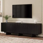 VIYET 69.6Meuble TV Rétro en Bois pour TV jusqu'à 75 pouces, Console Multimédia Rustique avec Portes Ondulées et Gestion des Câbles, Noir