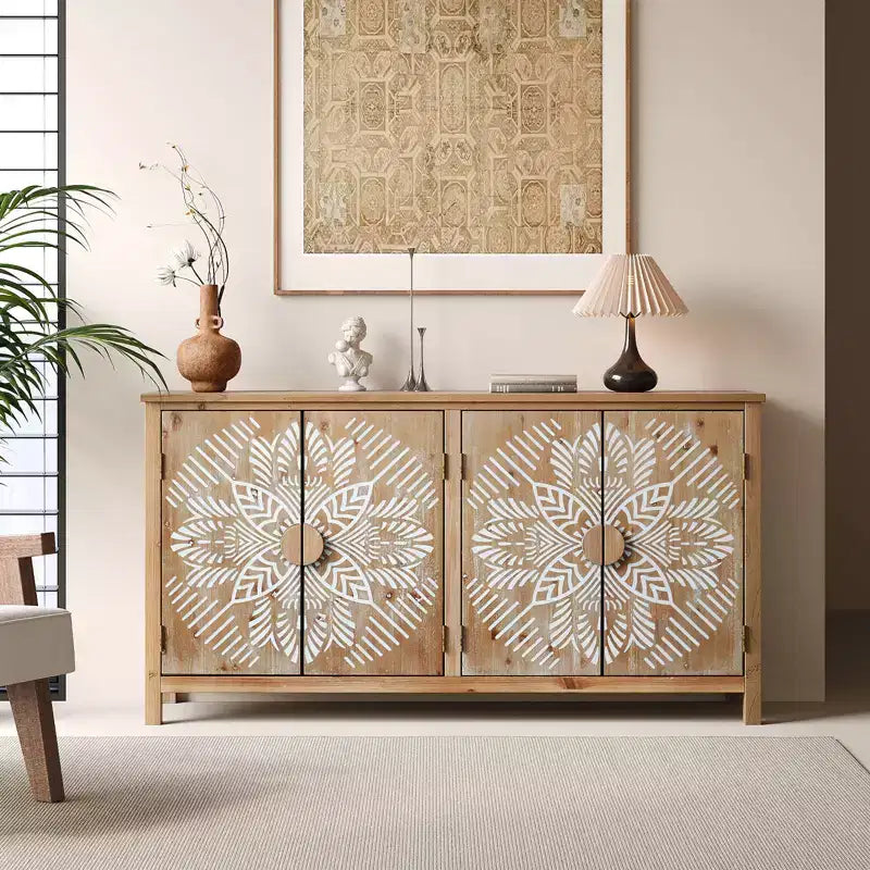 Meuble d'appoint en bois VIYET 60 de style américain, armoire 4 portes brun antique+blanc avec étagères réglables, utilisation multi-scènes