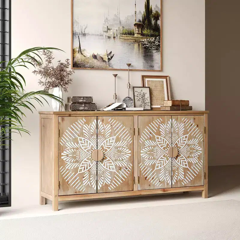 Meuble d'appoint en bois VIYET 60 de style américain, armoire 4 portes brun antique+blanc avec étagères réglables, utilisation multi-scènes