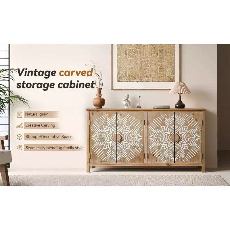 Meuble d'appoint en bois VIYET 60 de style américain, armoire 4 portes brun antique+blanc avec étagères réglables, utilisation multi-scènes